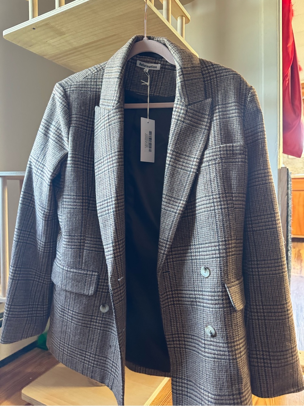 Reformation Winston Blazer in toffee plaid
